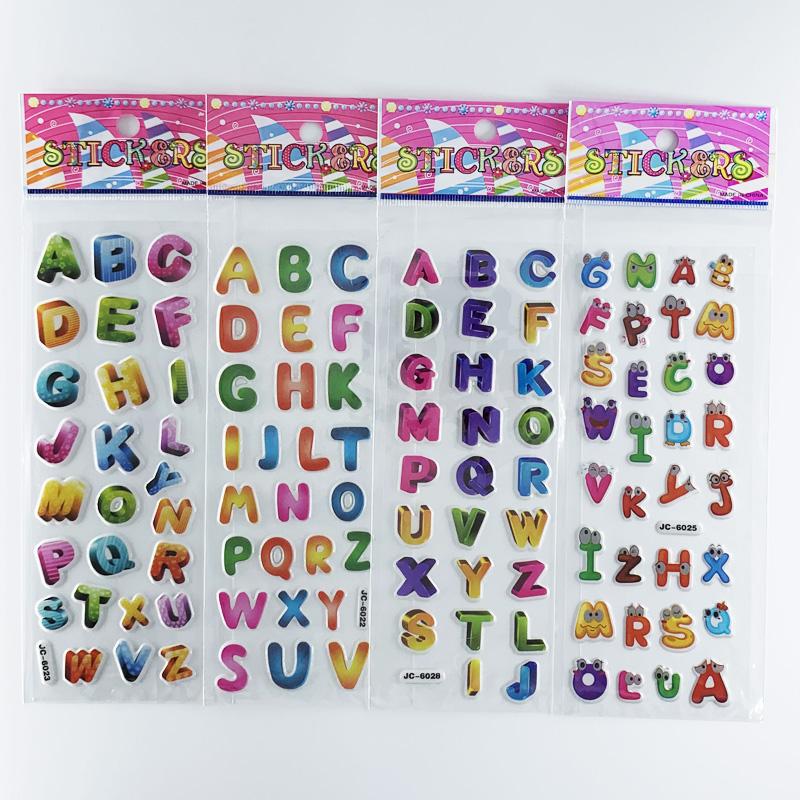 8 Sheets/Pack Numbers and Letters Kids Cute Stickers 3D Bubble PVC Early Learning Educational Toys Cartoon DIY Sticker