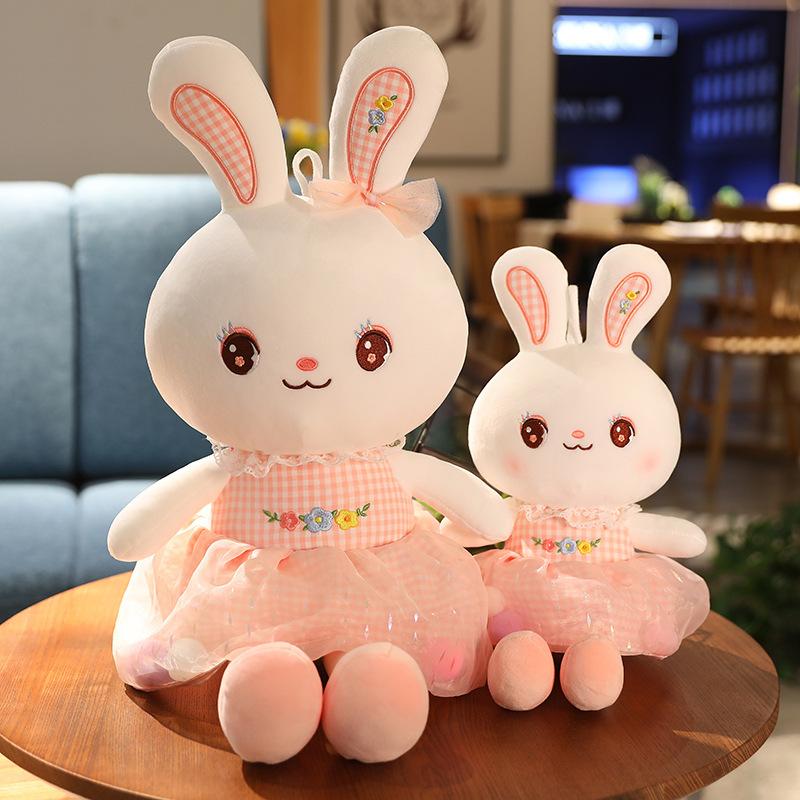 Neue Niedliche Niedliche Kleine Weiße Kaninchenpuppe Kreativer Rock Kaninchenpuppe Plüschtier Geburtstagsgeschenk für Frauen
