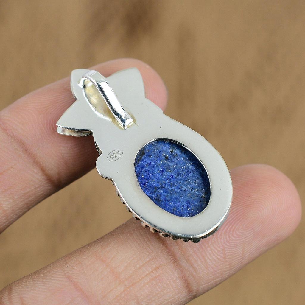 Wedding Gift For Her 925 Silver Natural Lapis Lazuli Gemstone Pendant Flower