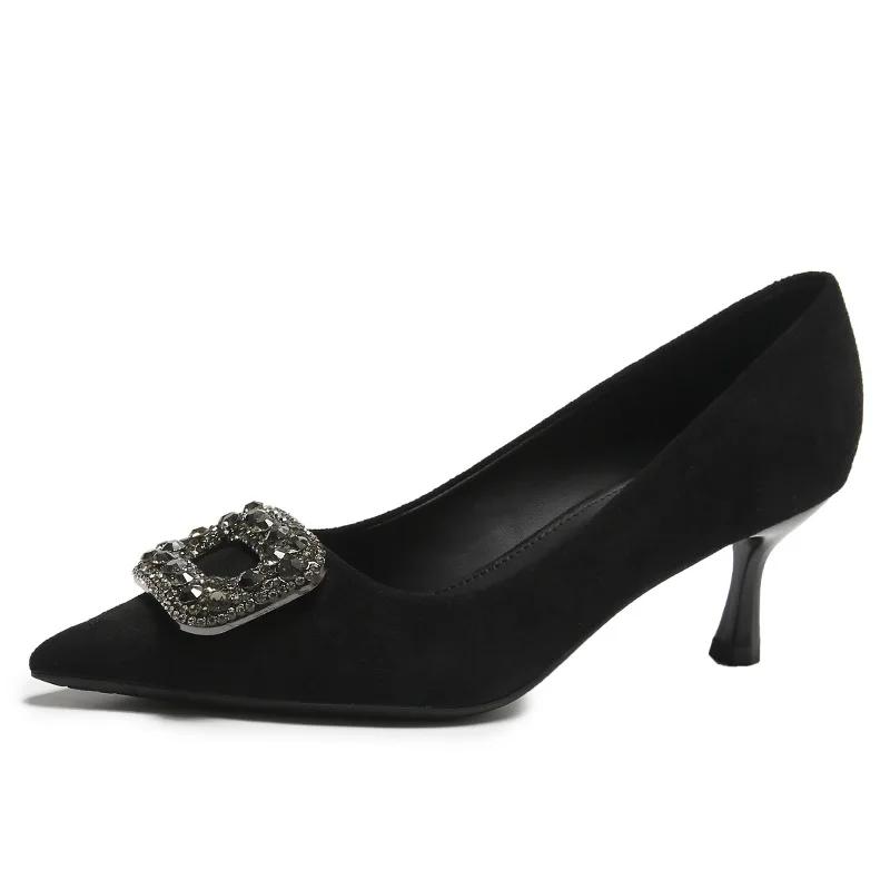 Черные туфли на высоком каблуке женские 2024 осень новые классические квадратные пуговицы — фото 7