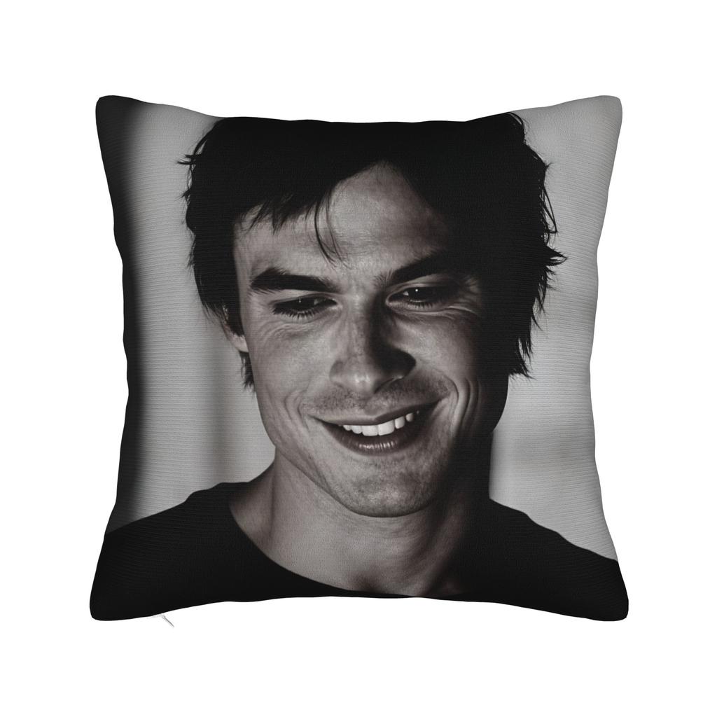VIKAMA Vampire Diaries Damon Portrait Pillow Case  Design Pillow Cover Vintage Cushion Cover For Office Car Home Decor