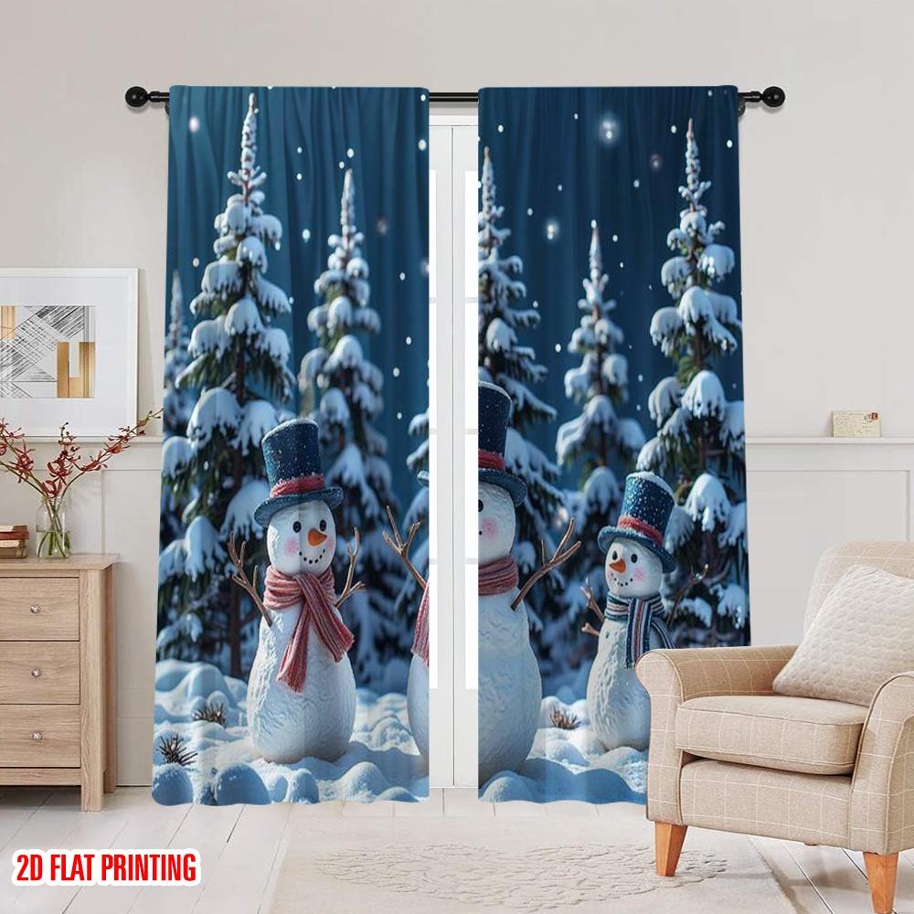 2pcs 2D flat printing Merry Christmas Popular Party Window Curtains snowman Durable Polyester Without Electricity Spring for