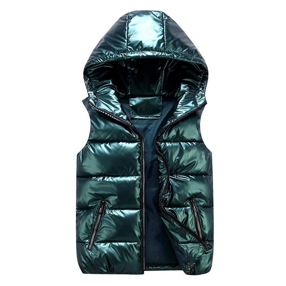 Man Woman Child Vest Winter Hooded Glossy Cotton Vest Casual Waistcoat Men's Sleeveless Jacket Warm Overcoats Hat