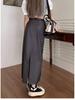 Women's Gray High Waist Straight Leg Midi Skirt with Slit - Slimming Summer A-Line Design.