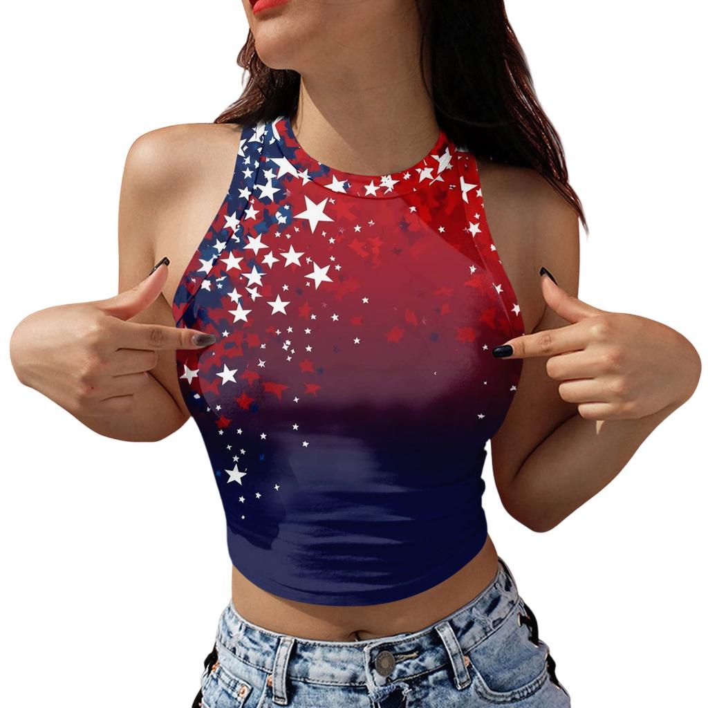 Damesmode Onafhankelijkheidsdag Print Mouwloze Tanktop
