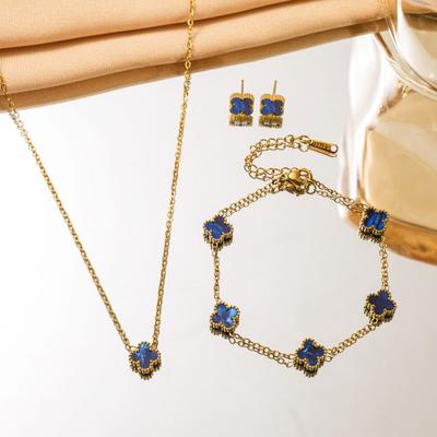 Set Colier și Brățară din Oțel Titanic Culoare Rezistentă Trifoi cu Patru Frunze pentru Femei Modă Elegantă Lux Ușor Lanț Claviculă