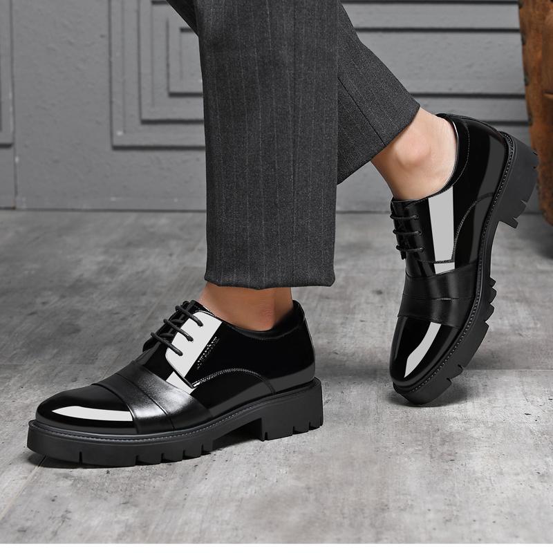 Man Patent PU Leather Splicing Men Elevator Shoes 4/7/9 CM Height Increase Lift Men Formal Oxford Shoes for Business Wedding