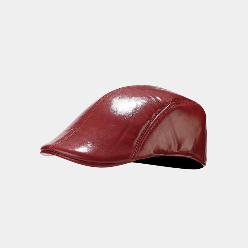 Pu Leather Beret Hat For Men Women Retro Round Top Winter Fashion Accessory