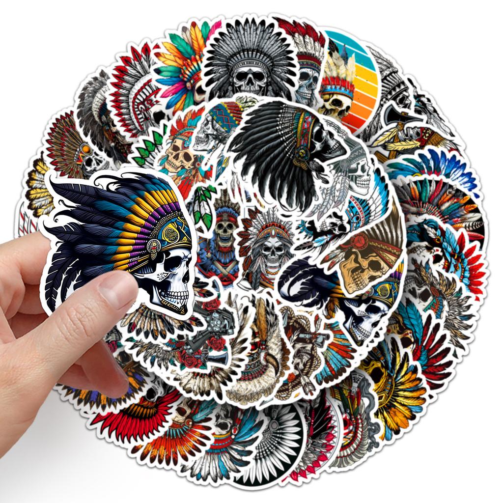 50 Chief Skull Graffiti Stickers Personalized Horror Tribal Style Decorative Water Cup Mobile Skateboard Stickers