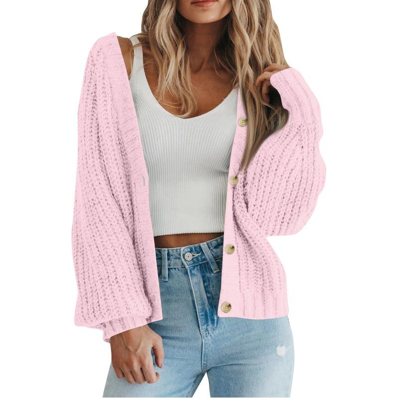 Autumn Winter Solid Color Simple Fashion Buttons Knitting Top Women Loose CasualCardigan Outwear Sweater