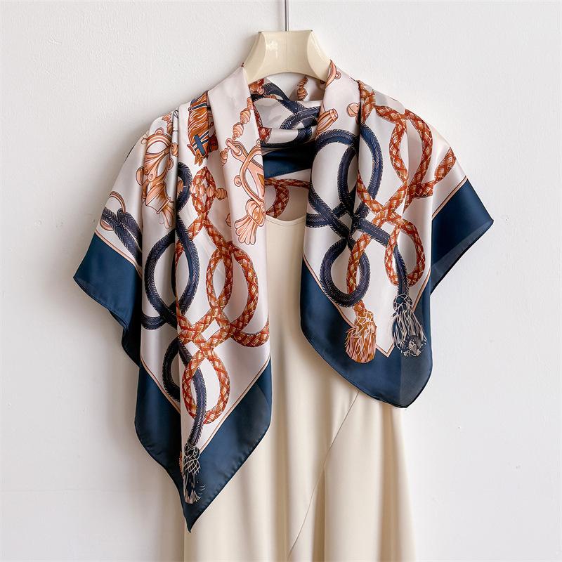 European and American court style equestrian simulation silk high-end square scarf silk scarf printed shawl scarf sunscreen headscarf scarf