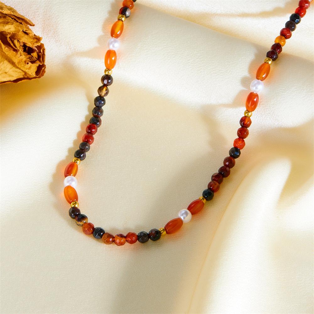 Niche Light Luxury Natural Stone Necklace Beaded Simple Retro Collarbone Chain Dopamine Exquisite Small Fragrance