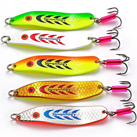 5pcs/color Fishing Bait Hard Metal Jig Spoon Lures Carp Fishing Tackle Lure Set with Treble Hook