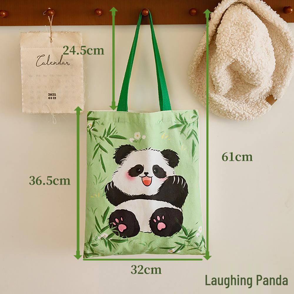 Large Capacity Cute Panda Canvas Tote Bag - Student Shoulder & Document Bag
