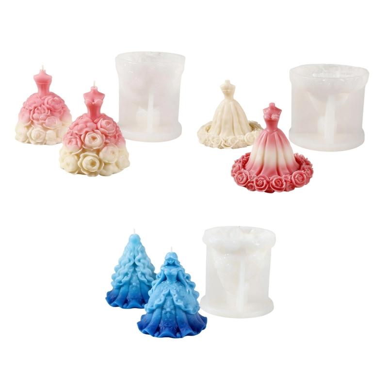 Flower Princess Dress Silicone Candle Molds Temperature Resistant for Making Candle Soap Chocolate Wedding Decoration