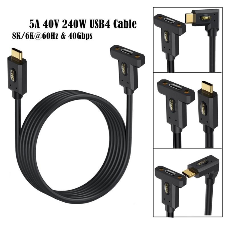 90 Degree USB4 Cable 40Gbps Data Transfer 240W USB C to USB C Cable Fast Charging 8K@60Hz USB 4 Cable