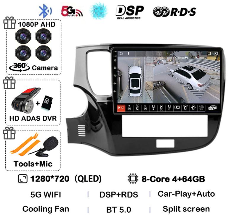 Android 14 Auto Carplay Car Radio For Mitsubishi Outlander 3 III GF0W GG0W 2018 2019 2020-2022 Multimedia Player Navigation GPS