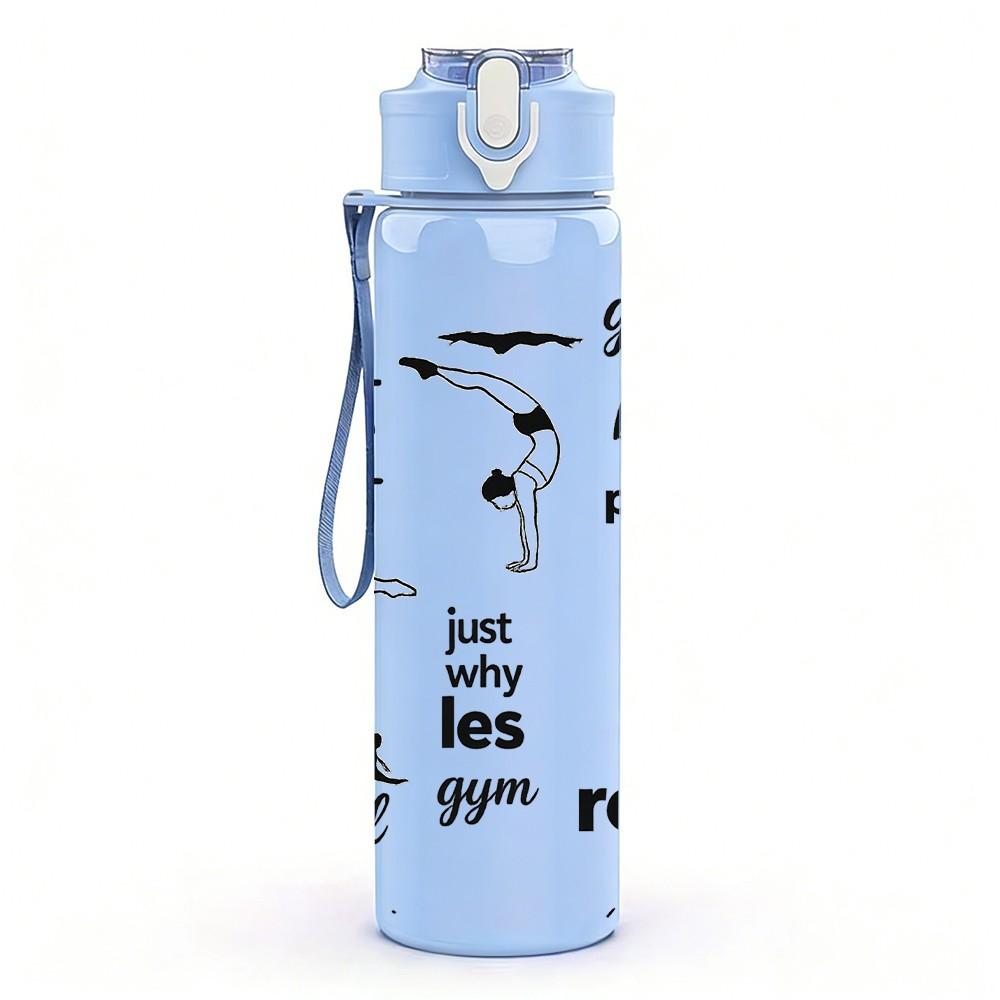 1 Stück Mädchen Fitness Training Slogan Textdruck 750 ml Farbe Kunststoff Sport Wasserflasche Auslaufsicher Klappdeckel mit Strohhalm Geeignet für Sport Büro Zuhause