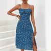 2026 summer new European and American printing suspender slit polka dot dress waist elegant women's clothing