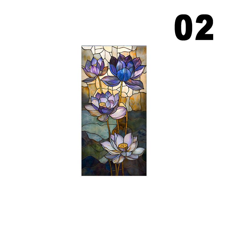 European Style Oil Painting Art Privacy Window Film Waterproof Sun-proof Church Stained Glass Film Lotus Pattern Window Stickers
