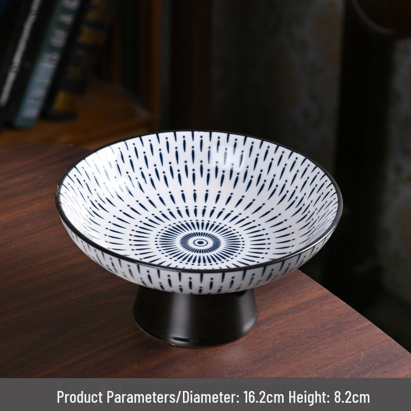 Porcelain Tall-Footed Blue & White Fruit Bowl: Tea Table Plate for Melon Seeds, Pastries, Snacks & Dried Fruits