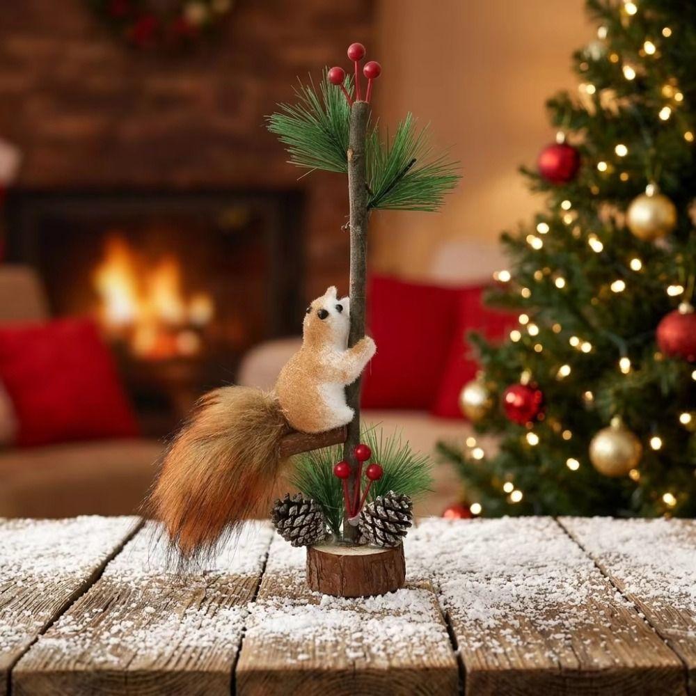 Foam Squirrel Ornaments Wood Christmas Tabletop Ornament Vintage Christmas Tree Pendant Gift