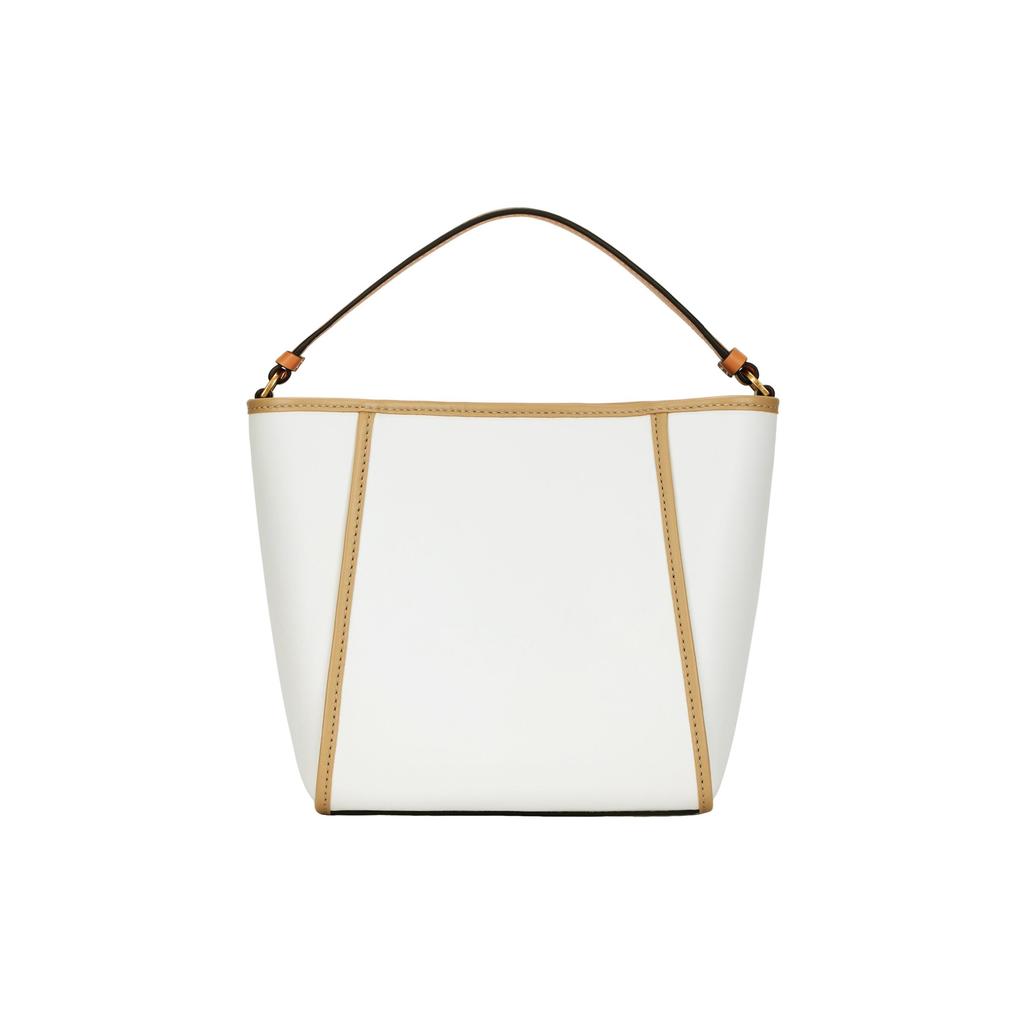 Tory Burch Mcgraw Solid Color Stitching Hardware Buckle Magnetic Buckle Double T Logo Leather Bucket Handbag Small Women Handbags White 148635-100