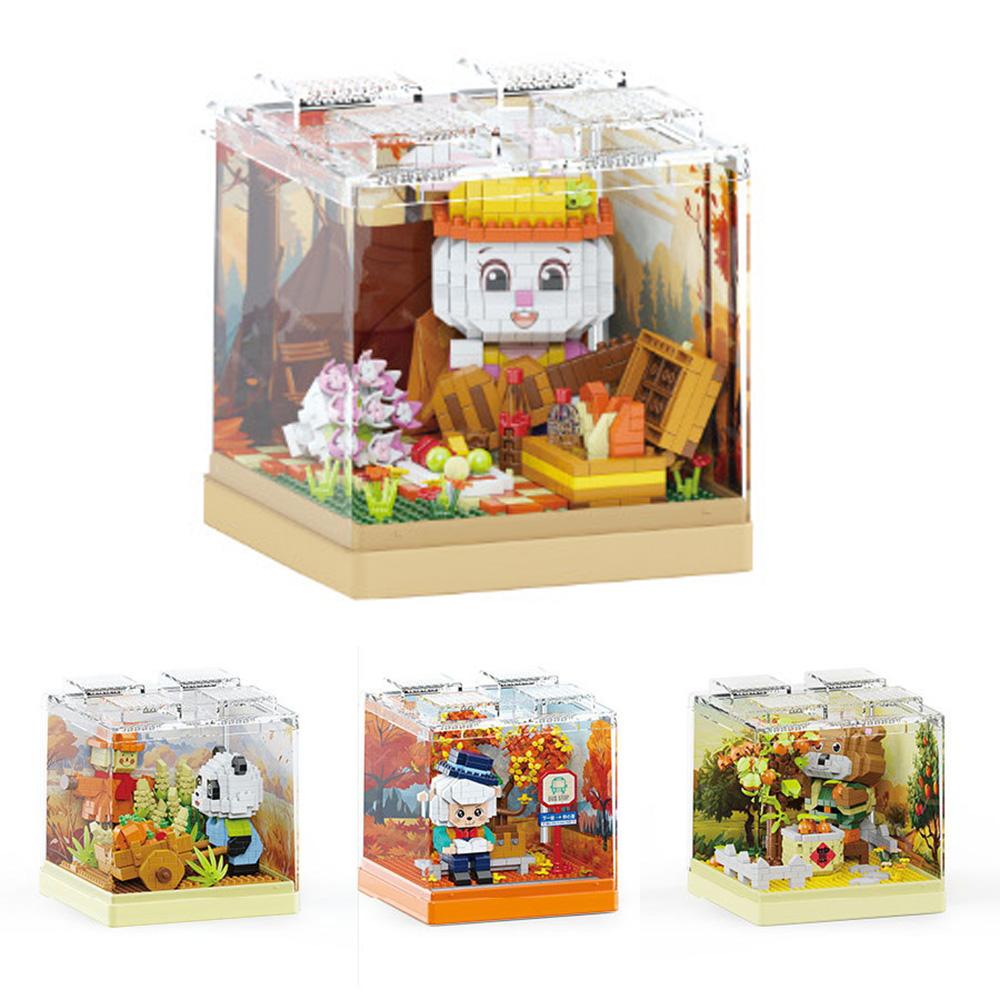 Lovely Cartoon Animal Micro Diamond Building Block Rabbit Panda Bear Sheep Scene Nanobricks 3D Wall Bricks Toys For Kids Gifts