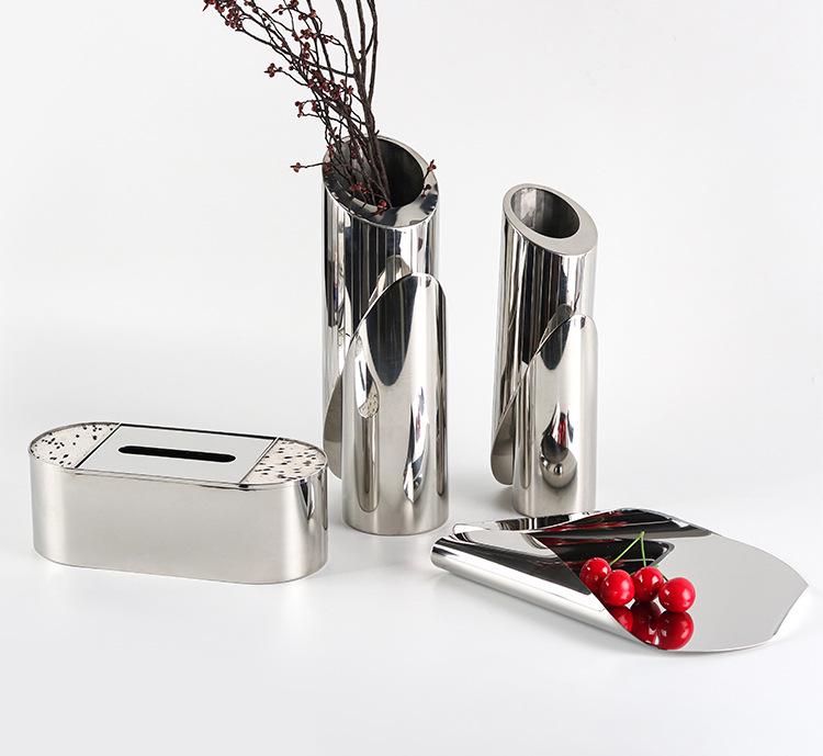 Artistic Metal Flower Vase, Mismatched Design, Large Opening, Beveled Edge - Ideal for Living, Dining, or Office Décor