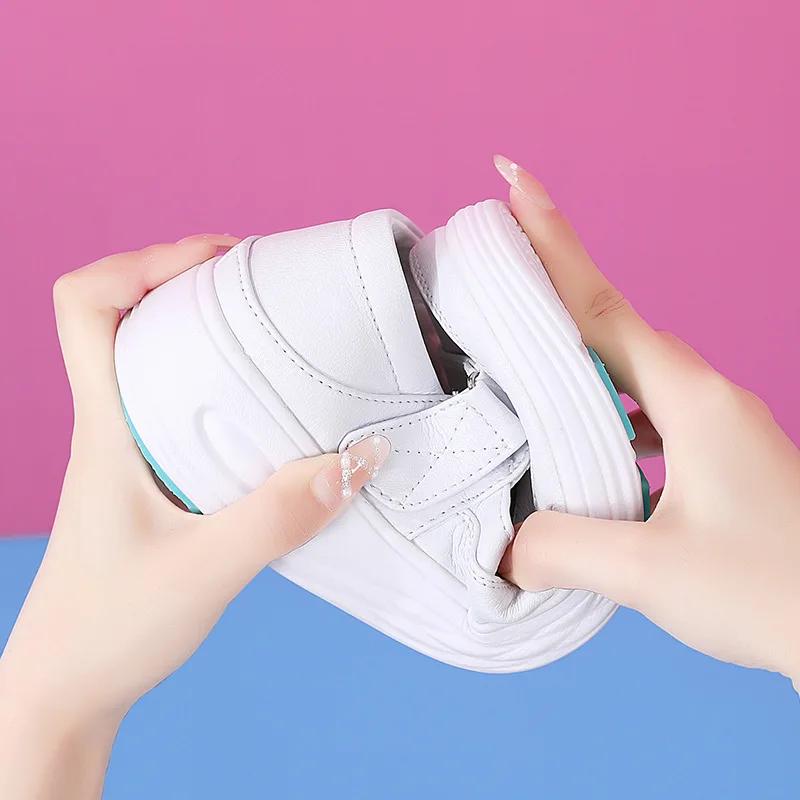Fashion Leather Air Cushion Nurse Shoes Soft-Soled Women White Medical Shoes Breathable One-Step Flat Non-Slip Walking Sneaker