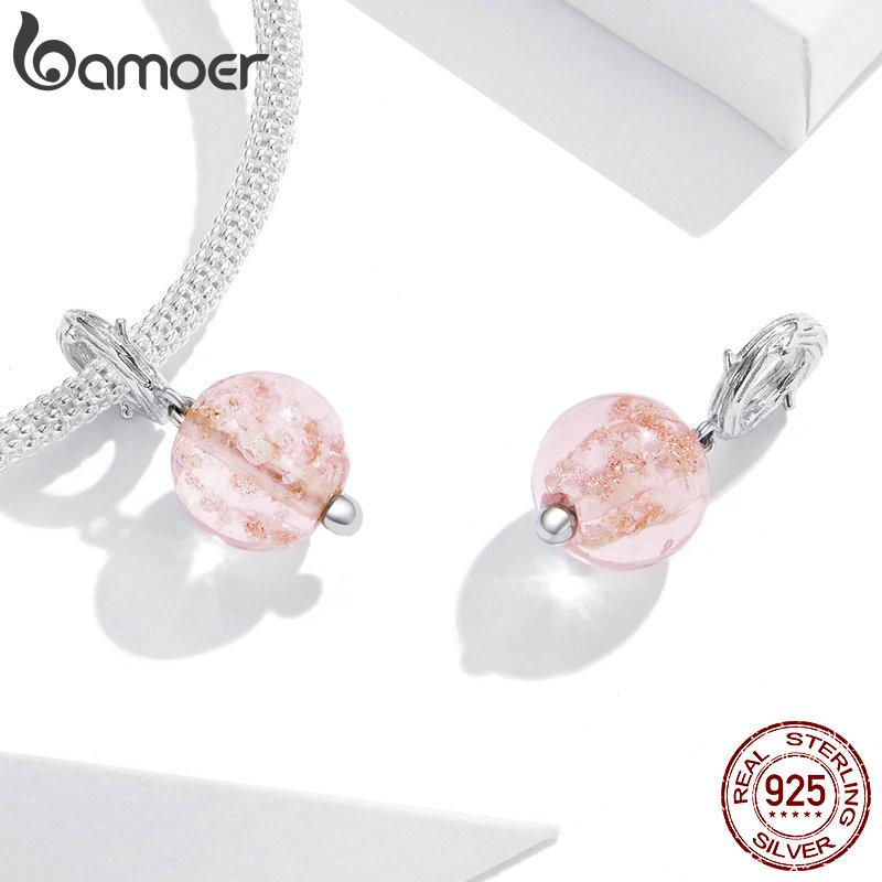BAMOER 925 Sterling Silver Pink Animal Hot Ballon Murano Bead Pendant Charm Fit Original Bracelet