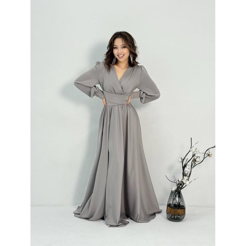 Elegant V-Neck Long Sleeve Satin Midi Dress Women Formal Evening Gown French Chic Style
