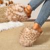 Autumn and winter imitation fox hair leopard print slippers women's warm fluffy plush cotton slippers