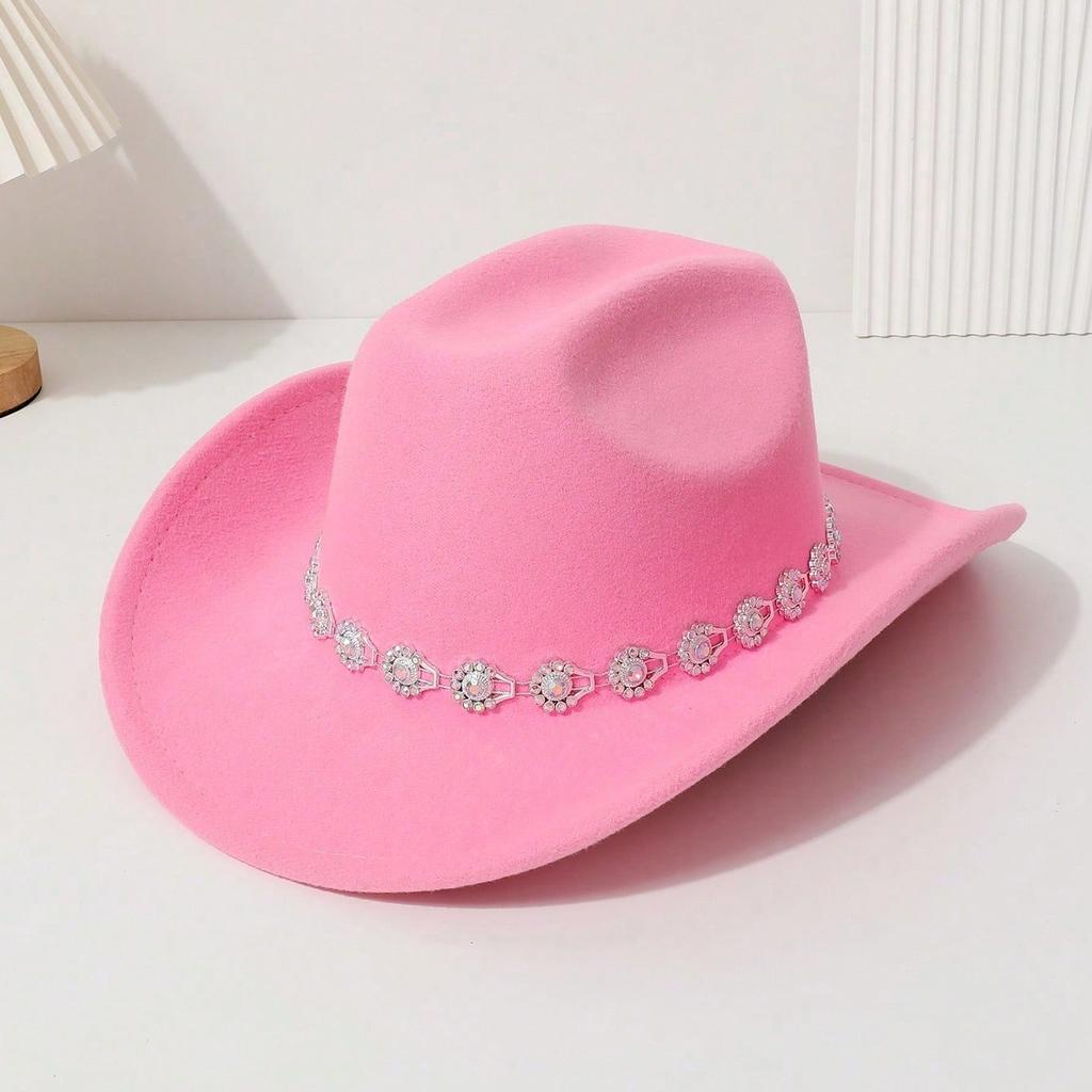 Western cowboy top hat three-dimensional colored gemstone flower small round bead inlaid felt hat outing party jazz hat