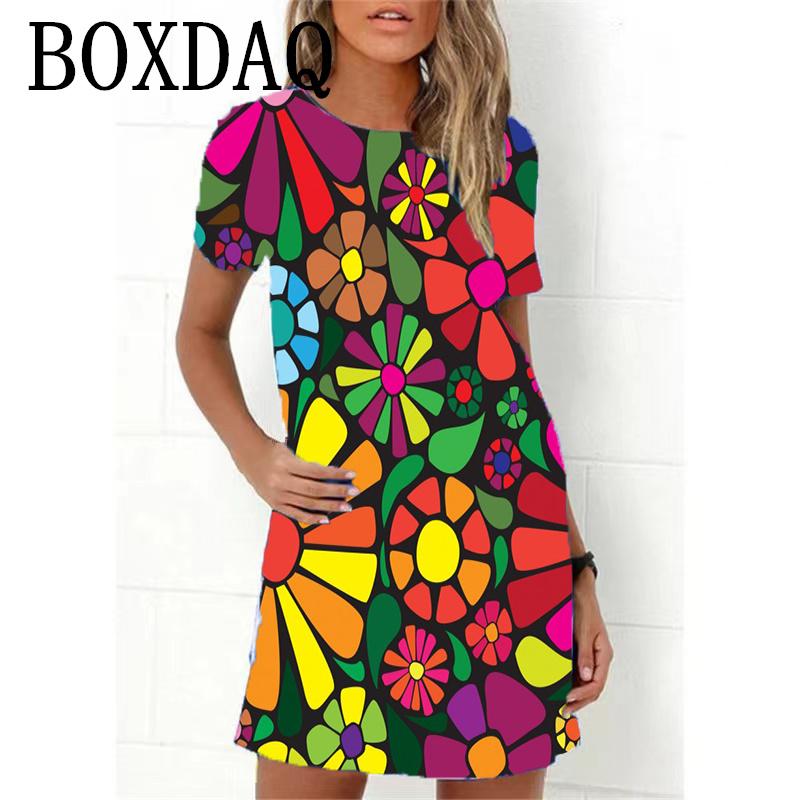 

2023 Новое летнее женское платье в стиле ретро-хиппи 60-х годов, винтажное платье с цветочным принтом, свободное платье А-силуэта, повседневное мини-платье большого размера с 3D-принтом S