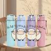 1PC Simple White Sheep Cartoon 750ml Color Plastic Sports Water Bottle Leakproof Flip Straw Lid Suitable for Sports Office Home Use