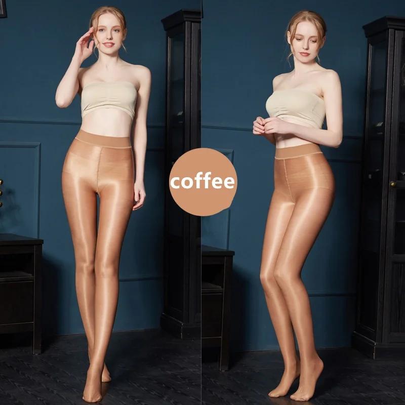 Newjoinfun 70D Oil Glossy Sheer Sexy Stockings Tights Women Shiny Elastic High Waist Pantyhose Plus Size For Oversized Woman Xxl