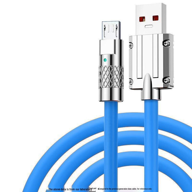 120W Zinc Alloy Fast Charging Cable for Apple & Android - Durable, Silicone-Coated, Thickened Design