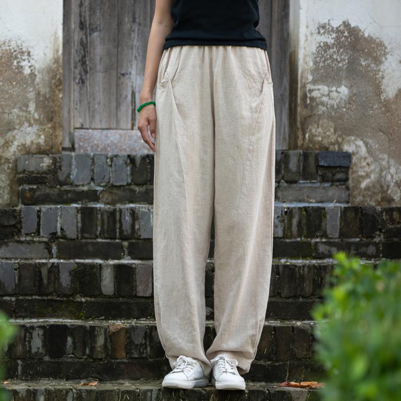 25 Autumn Cotton Linen Women's Literary Patchwork Casual Lantern Pants - Slimming, Versatile Long Trousers