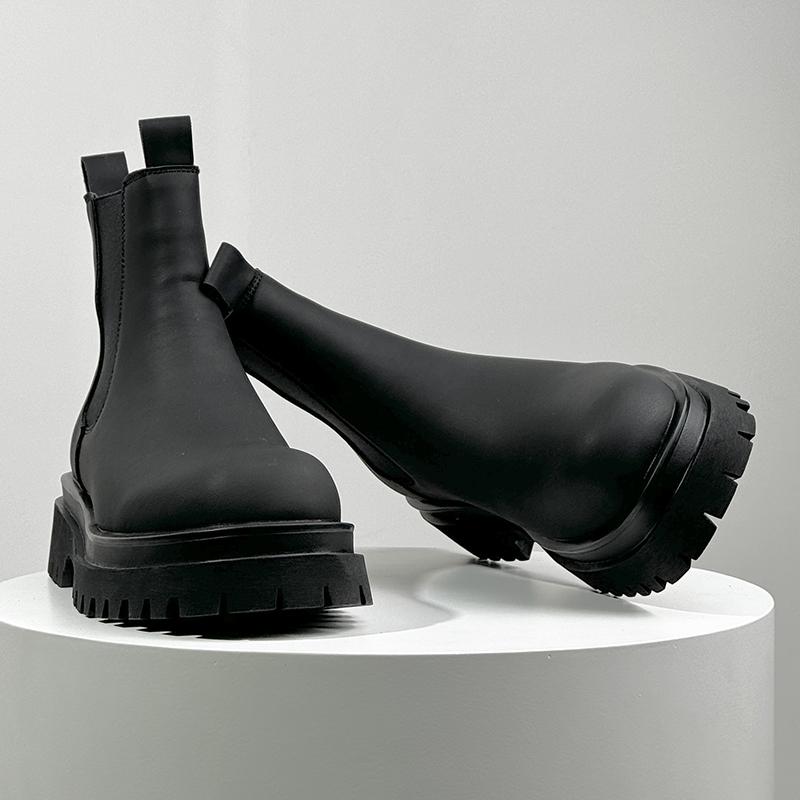 Neuankömmling Leder Herren Chelsea Boots Dicke Sohle Runde Zehenpartie Kurze Stiefel Winterbekleidung Botas Warme Plüsch Schneeschuhe Hohe Schuhe