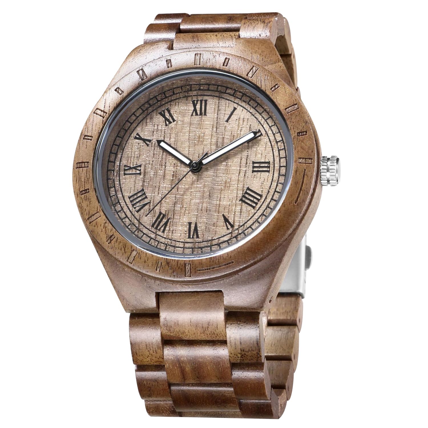 RORIOS Wooden Watch for Men - Quartz Watch - Stylish Natural Wood Watch - Lightweight Natural Wood Watch - Luminous Function - Analog Quartz Watch - P