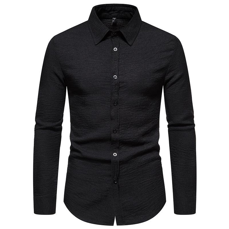 Nový pánský trend Jednobarevný retro styl Ležérní košile s dlouhým rukávem Pánské módní topy