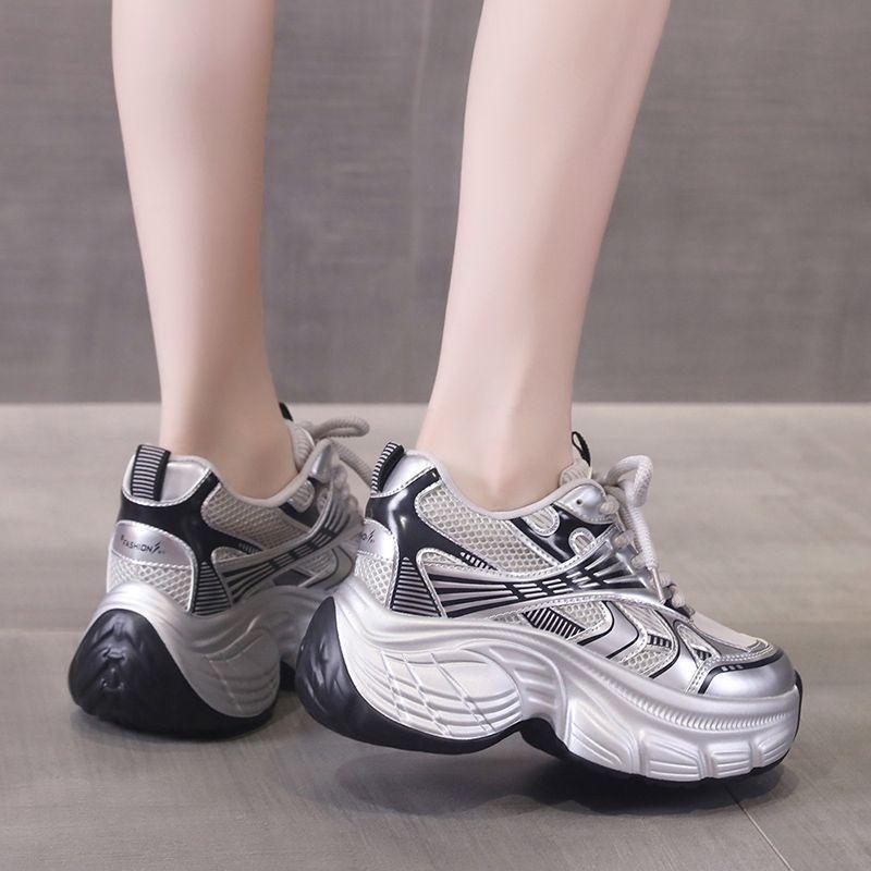 Platform Shoes Women's New Spring and Summer Mesh Silver Casual Sports Women's Shoes