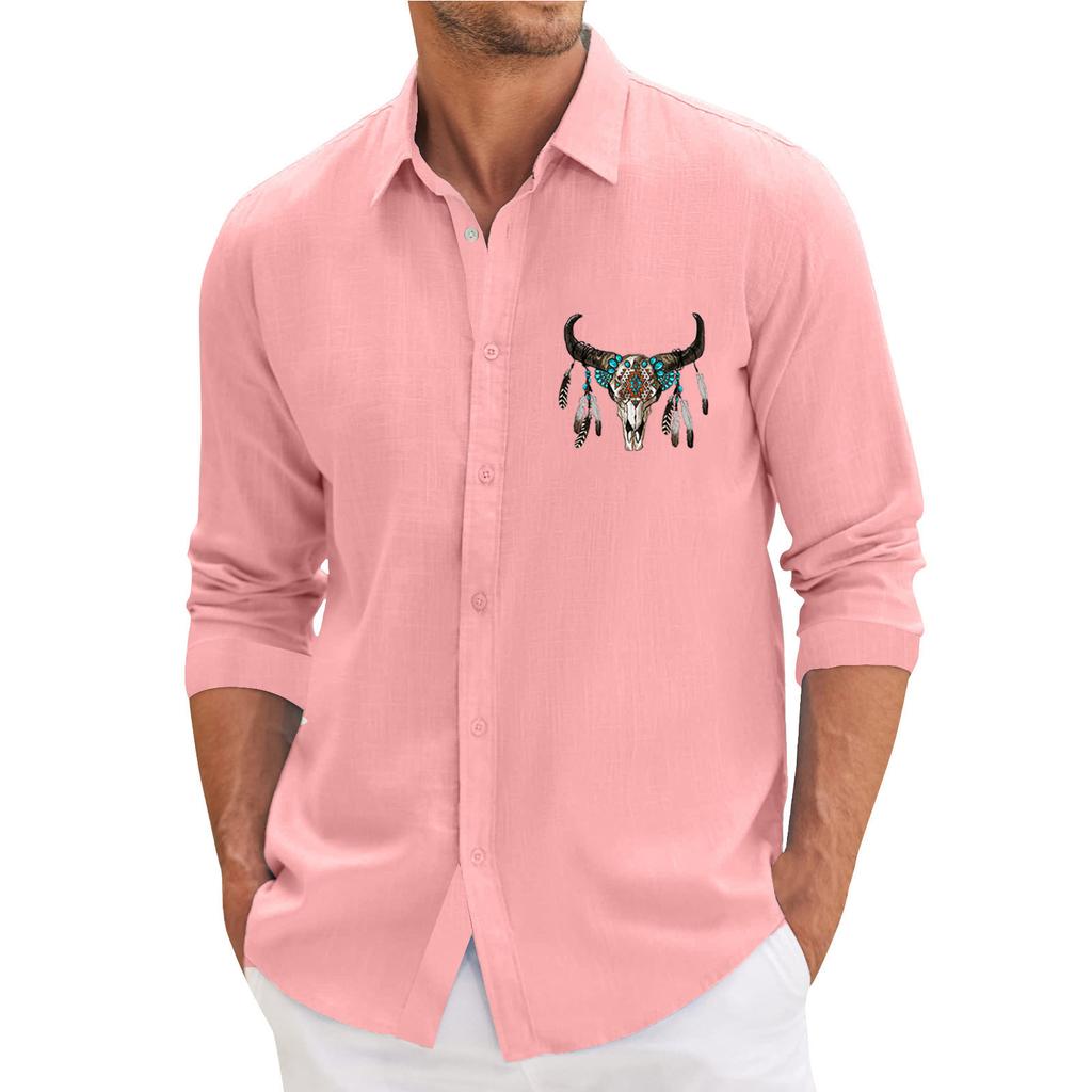 Men's Spring Casual Loose Printed Long Sleeved Shirt Men's Shirt