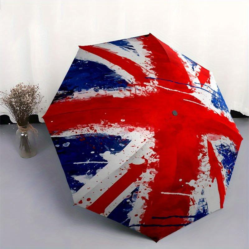 Union Jack Flaggen-Kunstschirm - Niedliches Cartoon-Design, Tragbarer Faltregenschirm mit robustem Eisengestell und 8 Speichen für alle Jahreszeiten