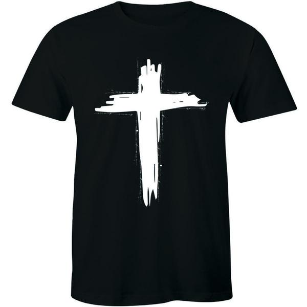 Jesus Christ Cross Short Sleeve Crew Neck Religious Faith Graphic T Shirt Christian Slogan Tee for Men Sizes XS-3XL