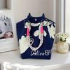 Women'S Vintage Floral Knit Tote Bag Storage Bag Lightweight With Adjustable Straps & Metal Rings Snap Closure For Casual Travel