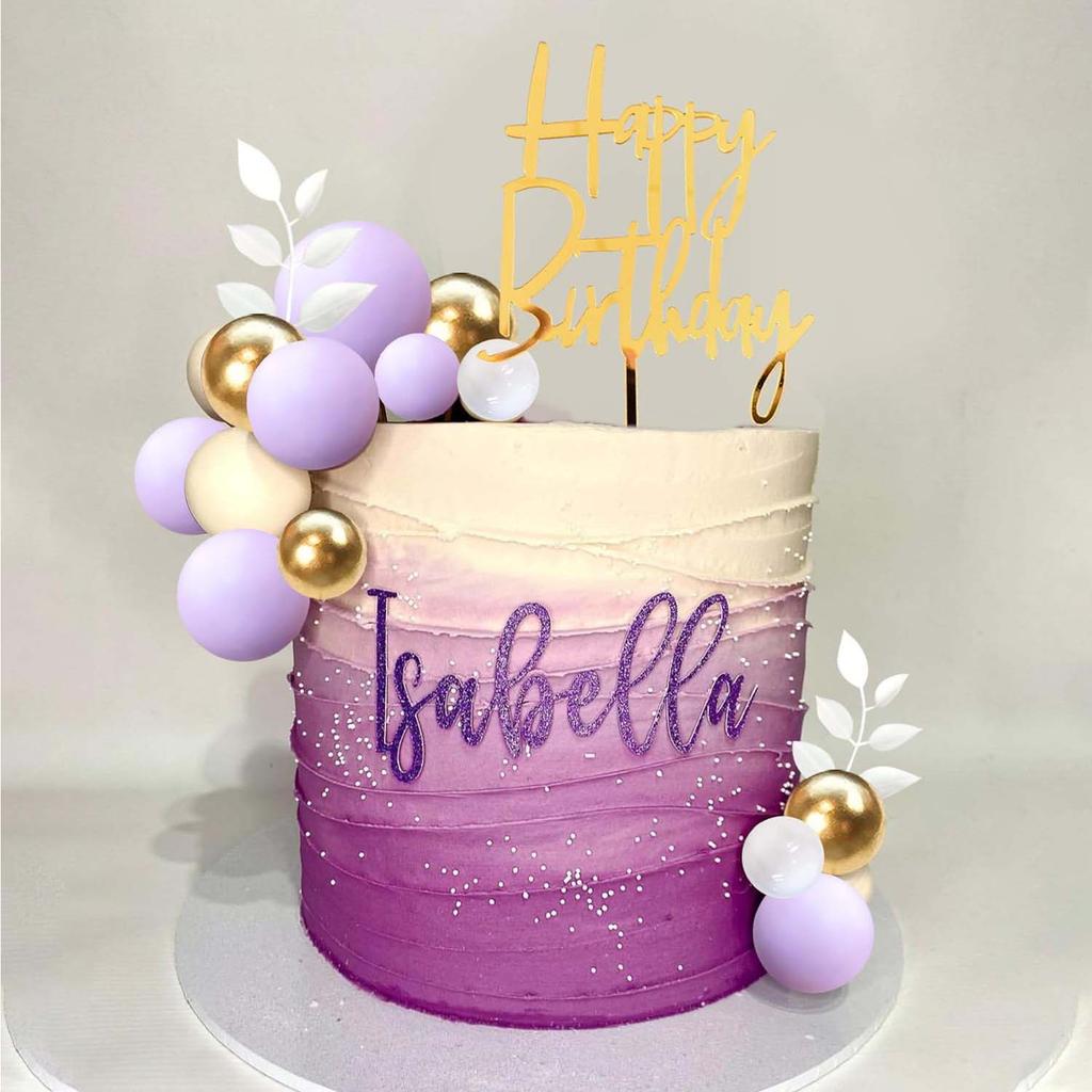 50pcs Boho Cake Topper Purple White Gold Pearl Balls - Wedding Baby Shower Birthday Party Decorations, Grass Cake Decor Happy Bi