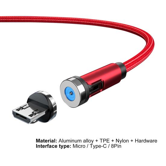 Data Cable Strong Suction Rotatable Anti-winding Magnetic 3 in 1 Fast Charger Cable