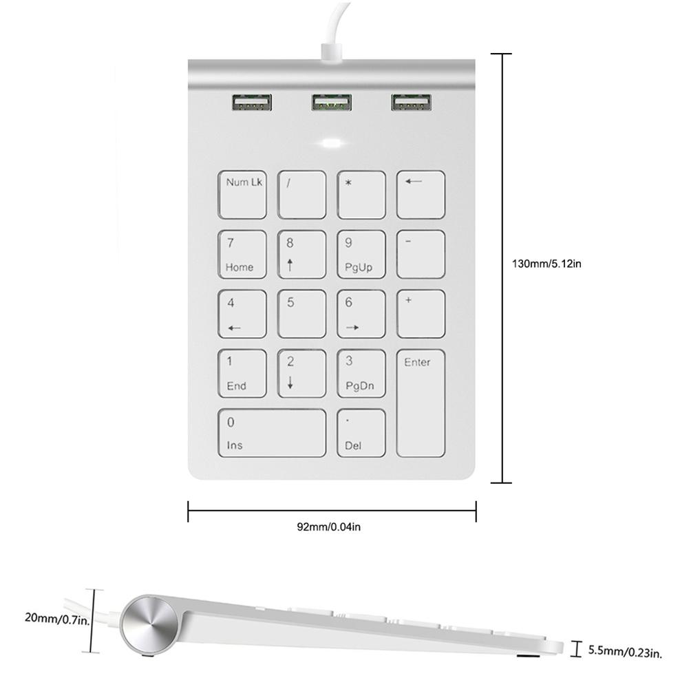 USB & Type C Wired Mini Numeric Keypad with 3 USB2.0 Port Hub 18 Keys Digital Keyboard Numpad for Laptop Computer Desk PC